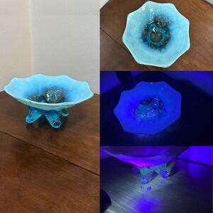 Vintage Northwood Blue Opalescent Footed Compote Bowl